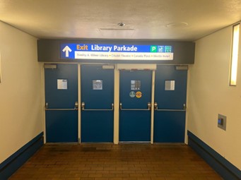 The exit from Churchill station into the Citadel and Library Parkade area.