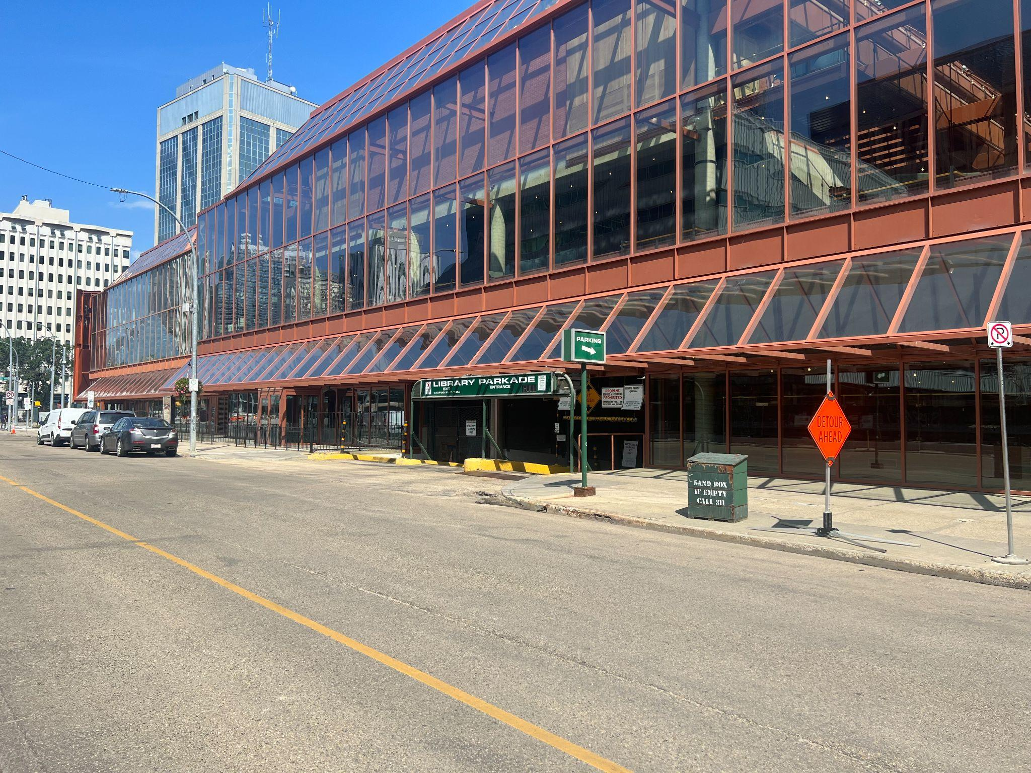 Library Parkade Entrance in front of Citadel on 99 Street