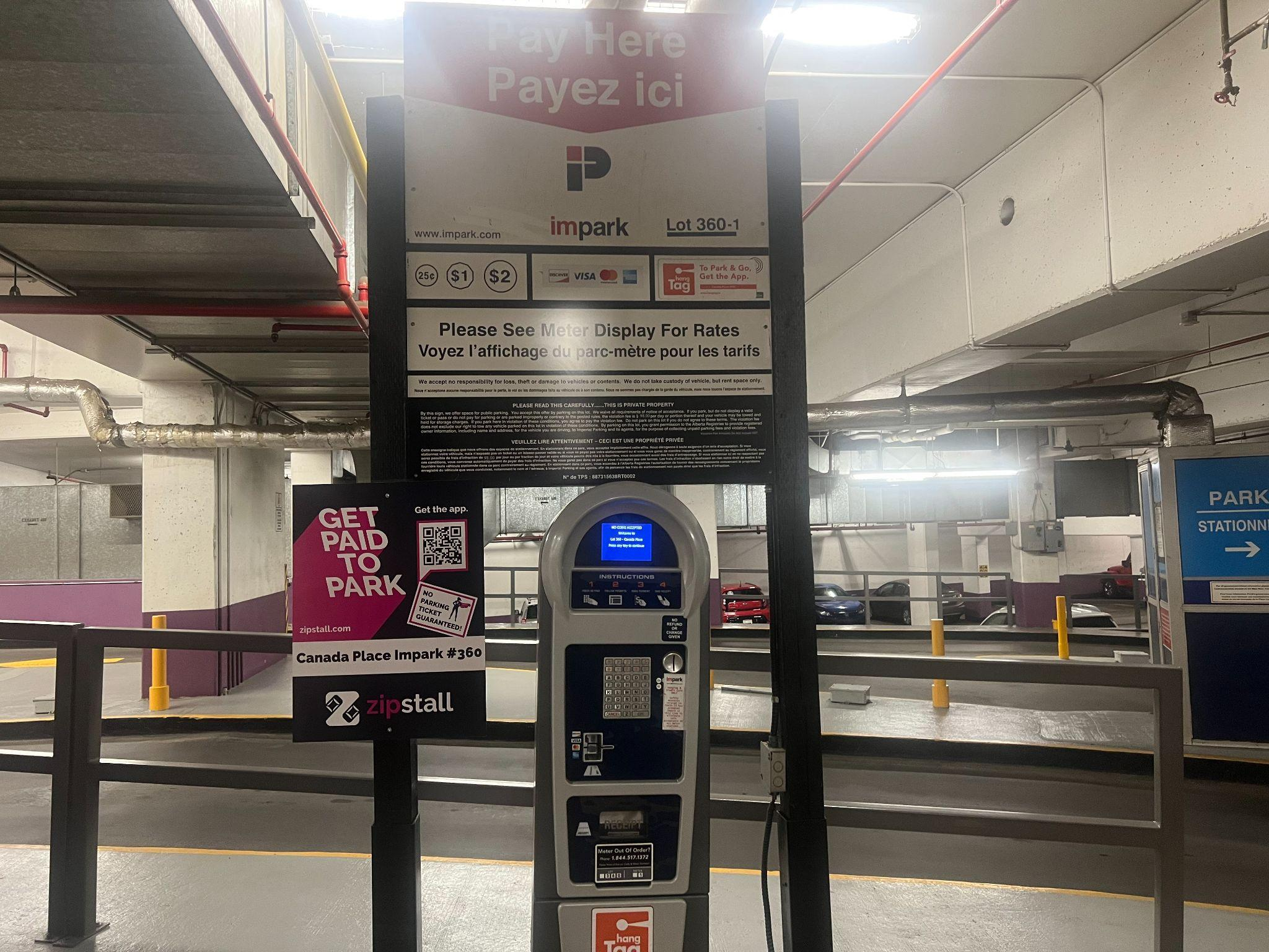 The Impark Pay Machine on P1 of the Canada Place North parkade by the elevators