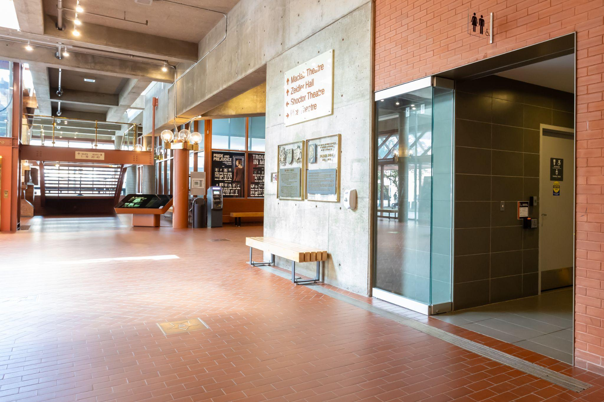 View of the main floor washroom entrances by the Shoctor Alley (south) entrance.